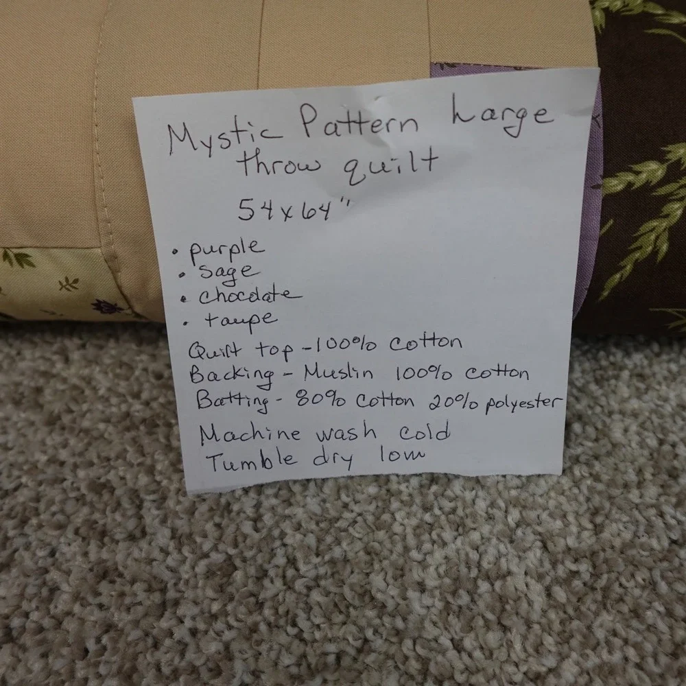 Mystic Pattern Large Throw Quilt Purple Sage Chocolate Taupe Cotton 54x64